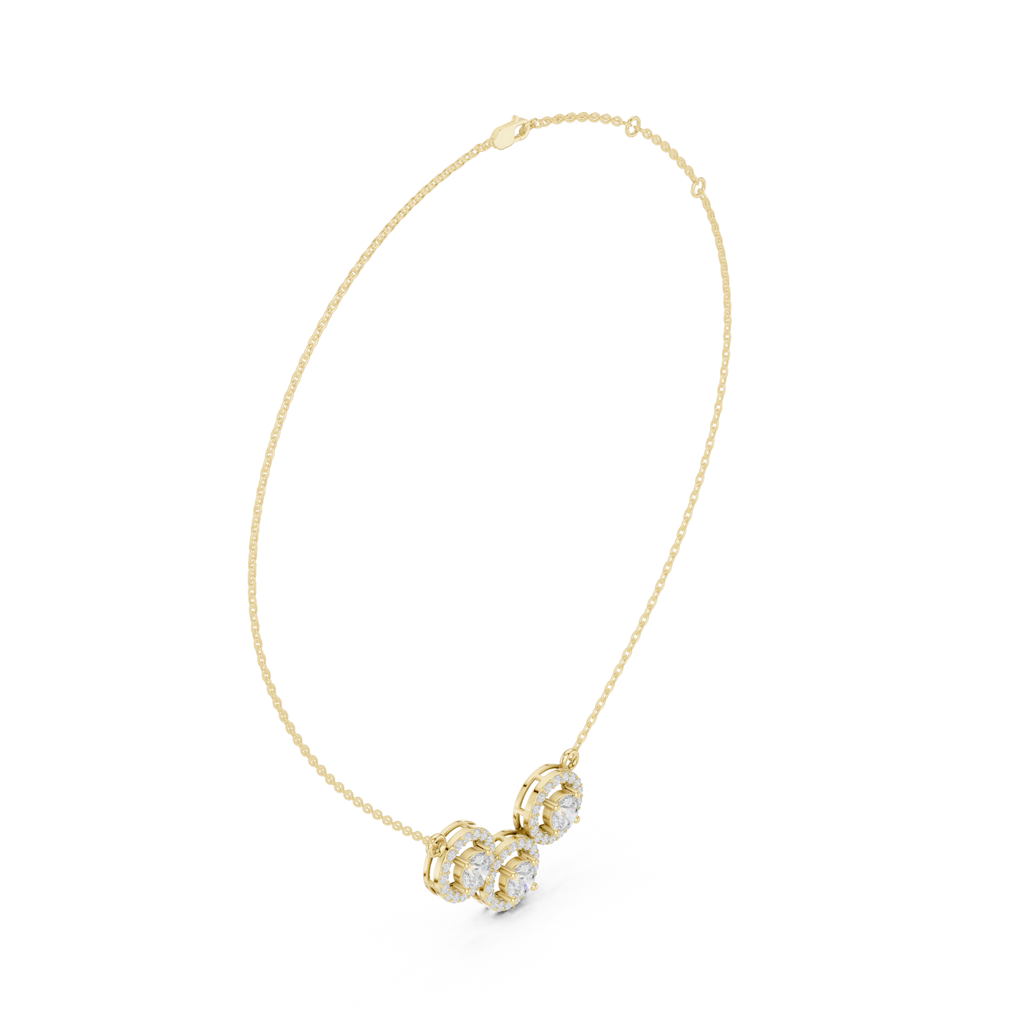 Sophisticated Triple Halo Diamond Mangal Sutra Sacred Elegance Luxury Gold Chain Modern Necklace