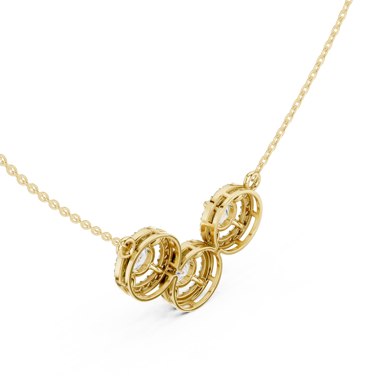 Sophisticated Triple Halo Diamond Mangal Sutra Sacred Elegance Luxury Gold Chain Modern Necklace