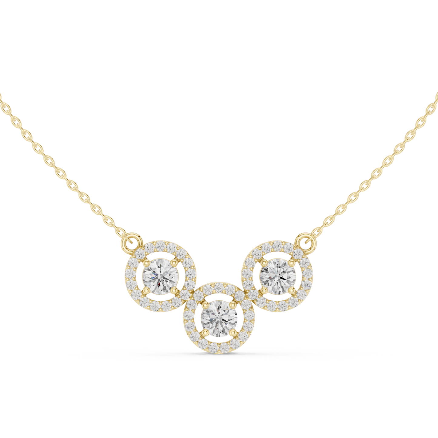 Sophisticated Triple Halo Diamond Mangal Sutra Sacred Elegance Luxury Gold Chain Modern Necklace