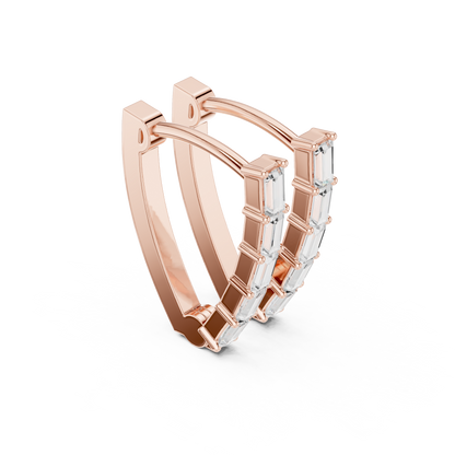 Baguette Diamond Hoop Earrings for Women | Luxury Gold Fine Jewelry | 14K Gold Baguette Diamond Earrings | Chic Contemporary Hoop Style