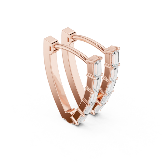 Baguette Diamond Hoop Earrings for Women | Luxury Gold Fine Jewelry | 14K Gold Baguette Diamond Earrings | Chic Contemporary Hoop Style