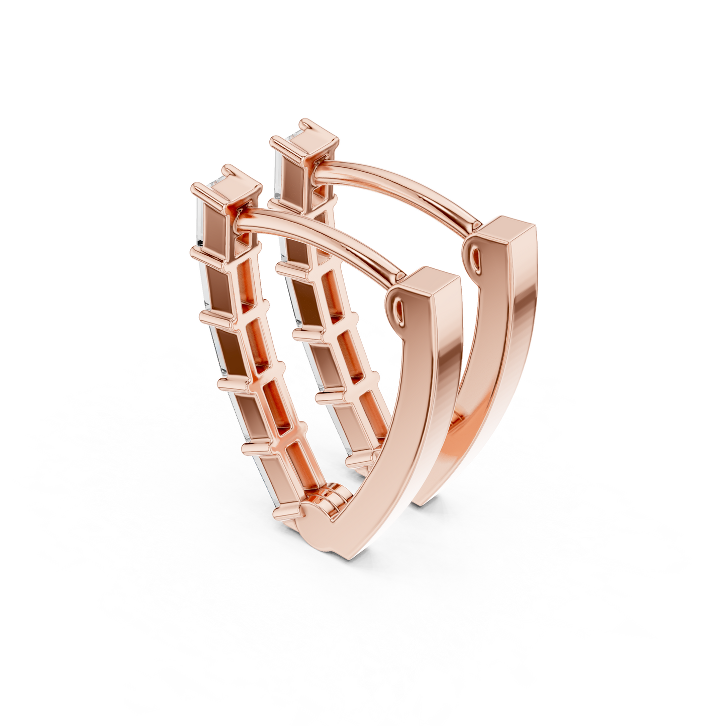 Baguette Diamond Hoop Earrings for Women | Luxury Gold Fine Jewelry | 14K Gold Baguette Diamond Earrings | Chic Contemporary Hoop Style