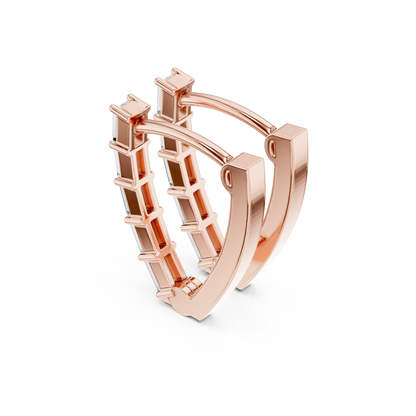 Baguette Diamond Hoop Earrings for Women | Luxury Gold Fine Jewelry | 14K Gold Baguette Diamond Earrings | Chic Contemporary Hoop Style