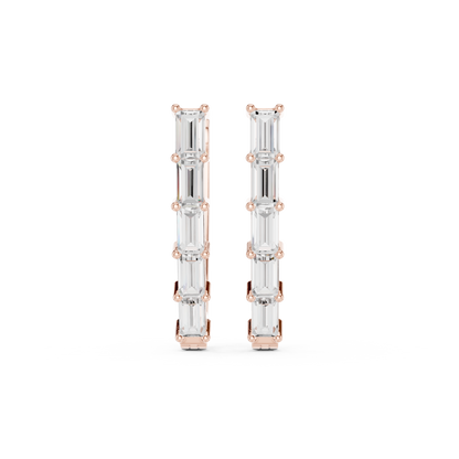 Baguette Diamond Hoop Earrings for Women | Luxury Gold Fine Jewelry | 14K Gold Baguette Diamond Earrings | Chic Contemporary Hoop Style