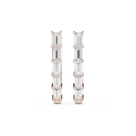 Baguette Diamond Hoop Earrings for Women | Luxury Gold Fine Jewelry | 14K Gold Baguette Diamond Earrings | Chic Contemporary Hoop Style