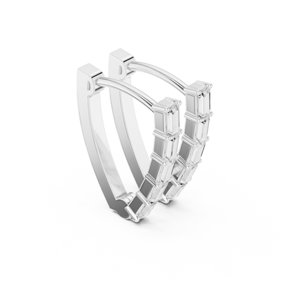 Baguette Diamond Hoop Earrings for Women | Luxury Gold Fine Jewelry | 14K Gold Baguette Diamond Earrings | Chic Contemporary Hoop Style