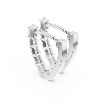 Baguette Diamond Hoop Earrings for Women | Luxury Gold Fine Jewelry | 14K Gold Baguette Diamond Earrings | Chic Contemporary Hoop Style