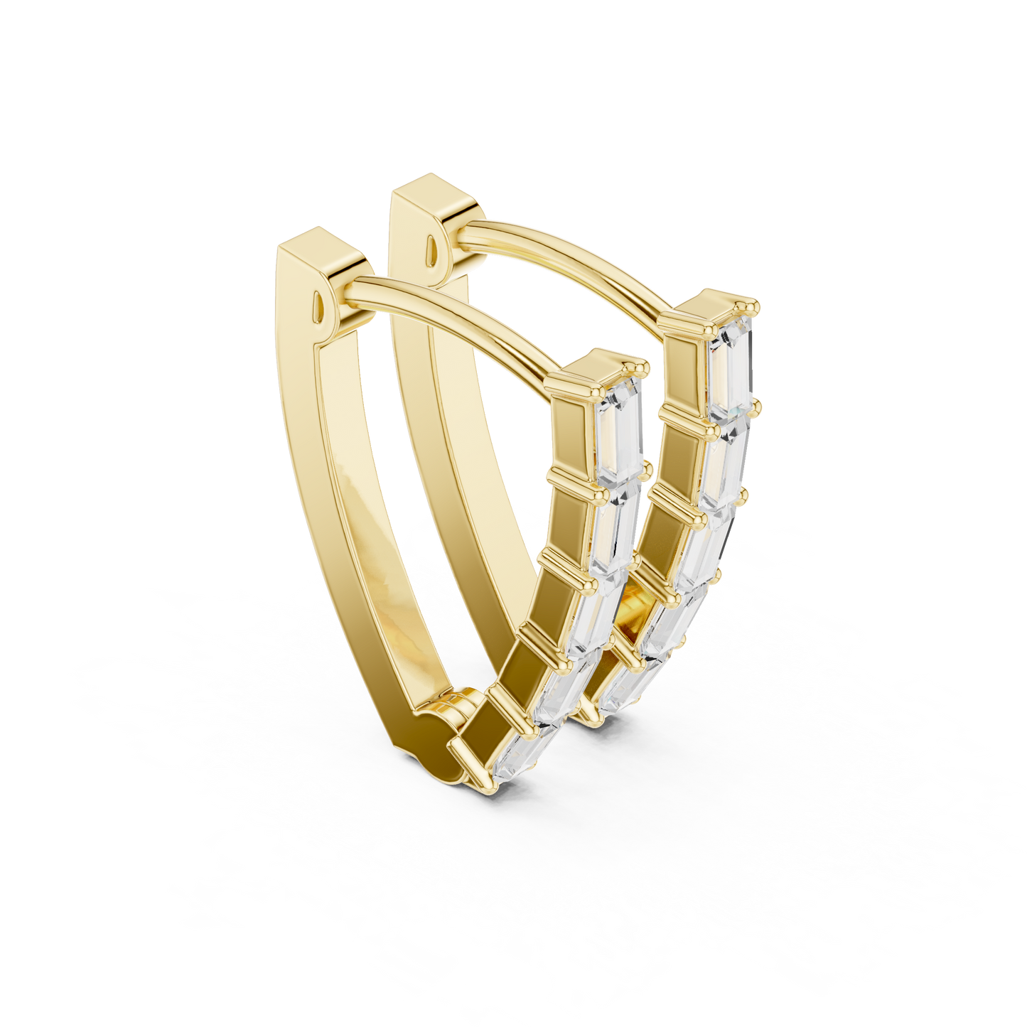 Baguette Diamond Hoop Earrings for Women | Luxury Gold Fine Jewelry | 14K Gold Baguette Diamond Earrings | Chic Contemporary Hoop Style
