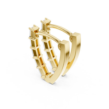 Baguette Diamond Hoop Earrings for Women | Luxury Gold Fine Jewelry | 14K Gold Baguette Diamond Earrings | Chic Contemporary Hoop Style