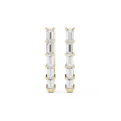 Baguette Diamond Hoop Earrings for Women | Luxury Gold Fine Jewelry | 14K Gold Baguette Diamond Earrings | Chic Contemporary Hoop Style