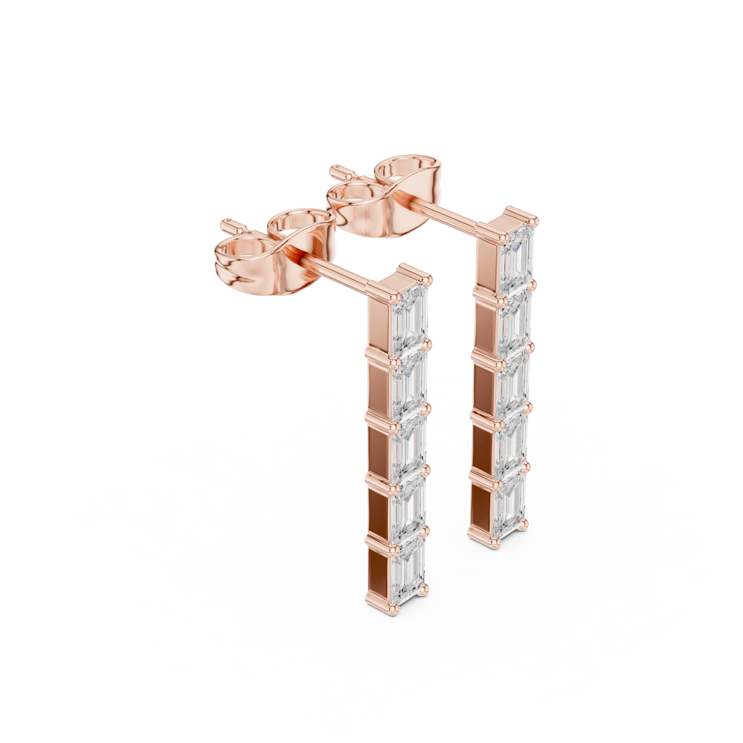 Emerald Diamond Structure Drops | Ultra-Refined Fine Jewelry | Slim Baguette Diamond Drop Earrings | Clean Modern Gold Jewelry