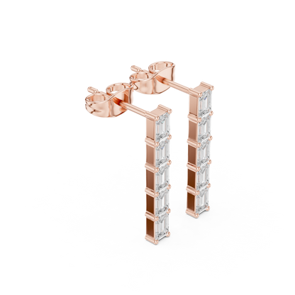 Emerald Diamond Structure Drops | Ultra-Refined Fine Jewelry | Slim Baguette Diamond Drop Earrings | Clean Modern Gold Jewelry