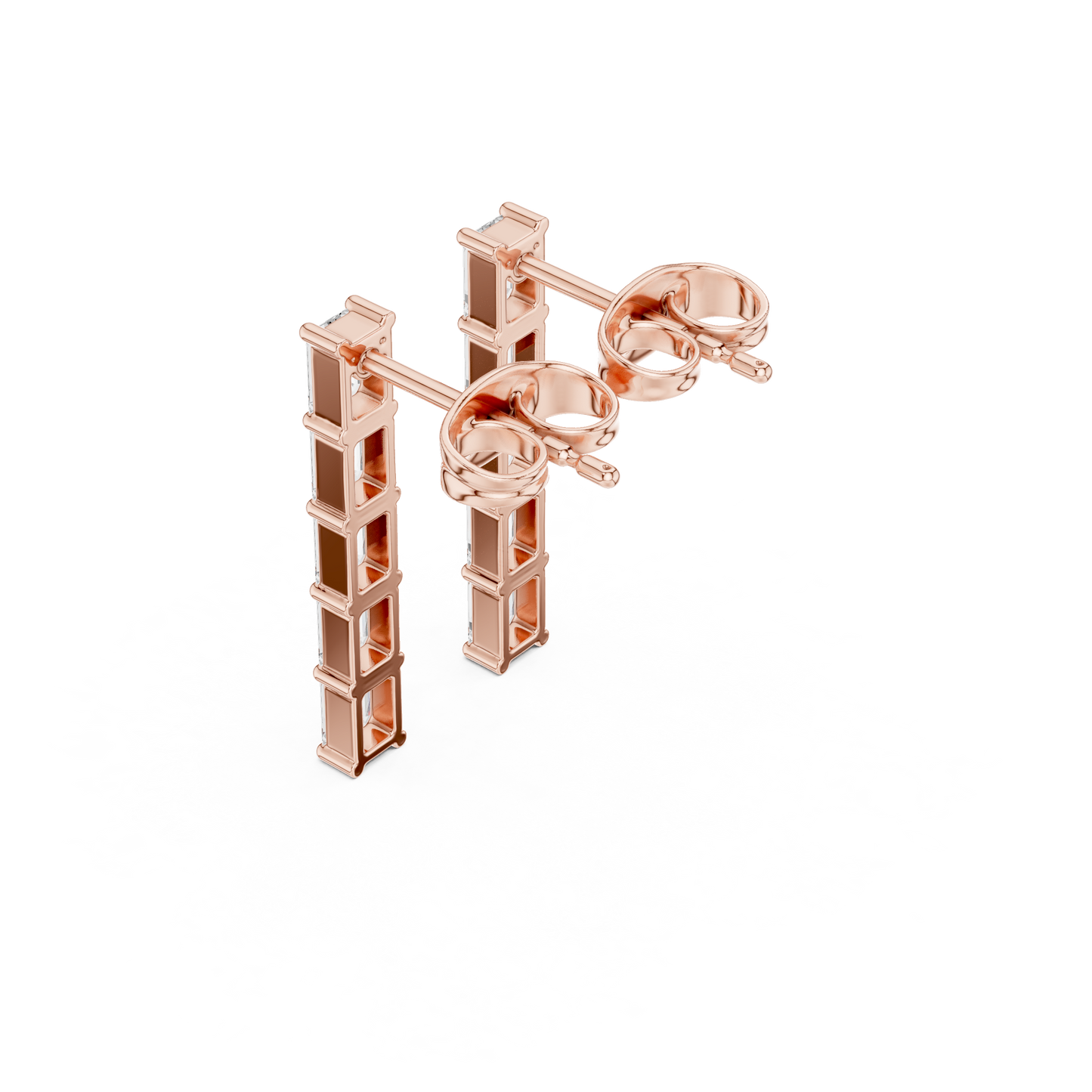 Emerald Diamond Structure Drops | Ultra-Refined Fine Jewelry | Slim Baguette Diamond Drop Earrings | Clean Modern Gold Jewelry