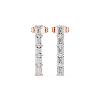 Emerald Diamond Structure Drops | Ultra-Refined Fine Jewelry | Slim Baguette Diamond Drop Earrings | Clean Modern Gold Jewelry