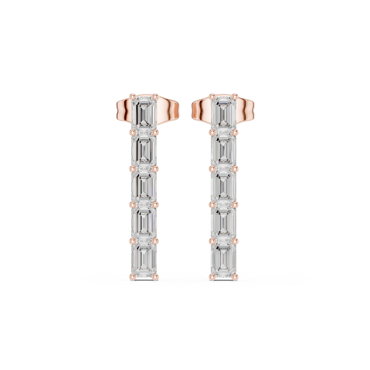 Emerald Diamond Structure Drops | Ultra-Refined Fine Jewelry | Slim Baguette Diamond Drop Earrings | Clean Modern Gold Jewelry