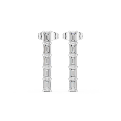 Emerald Diamond Structure Drops | Ultra-Refined Fine Jewelry | Slim Baguette Diamond Drop Earrings | Clean Modern Gold Jewelry