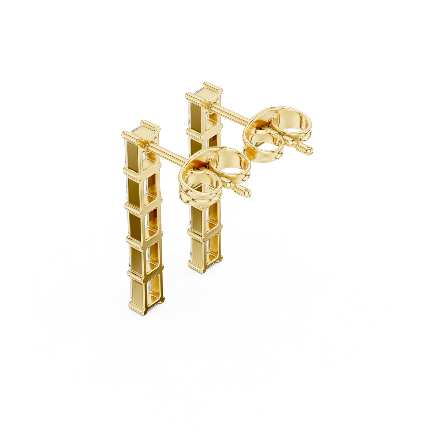 Emerald Diamond Structure Drops | Ultra-Refined Fine Jewelry | Slim Baguette Diamond Drop Earrings | Clean Modern Gold Jewelry