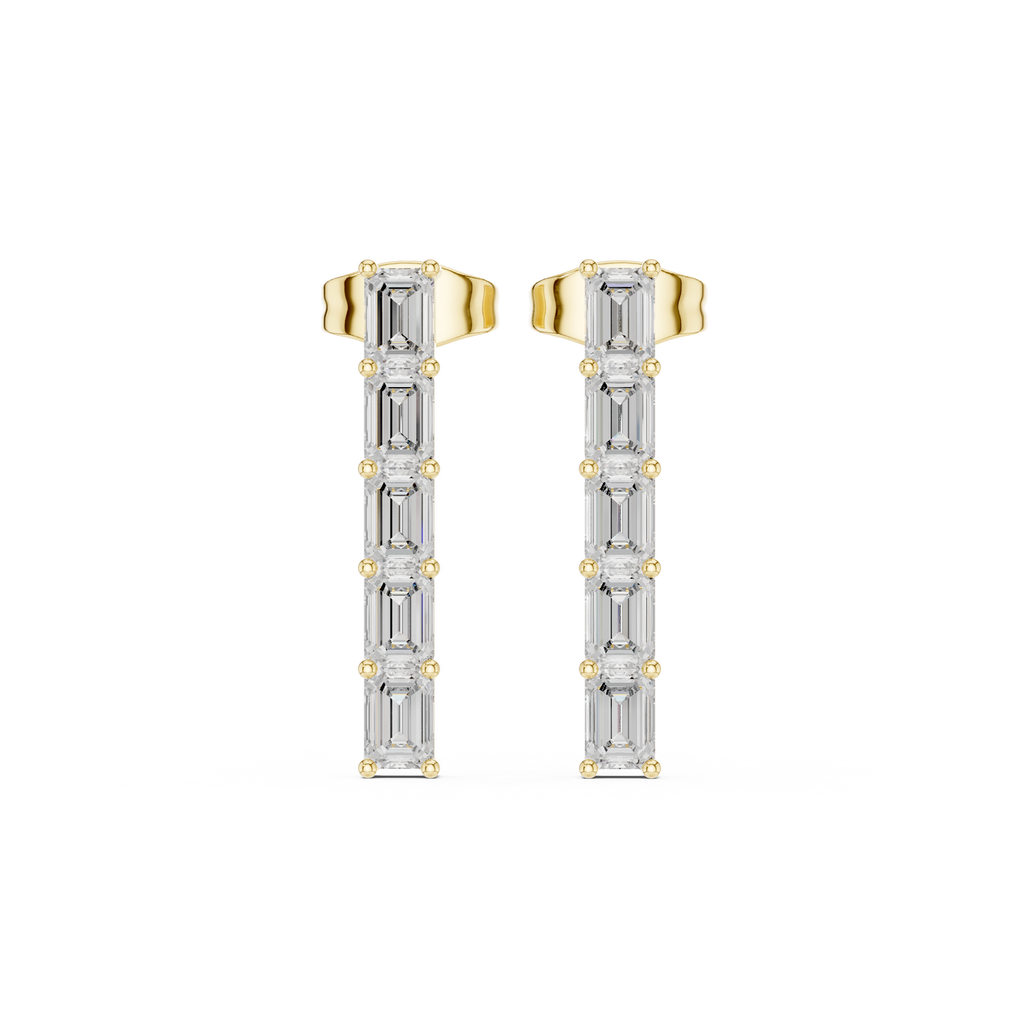 Emerald Diamond Structure Drops | Ultra-Refined Fine Jewelry | Slim Baguette Diamond Drop Earrings | Clean Modern Gold Jewelry