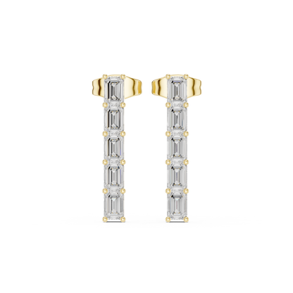 Emerald Diamond Structure Drops | Ultra-Refined Fine Jewelry | Slim Baguette Diamond Drop Earrings | Clean Modern Gold Jewelry