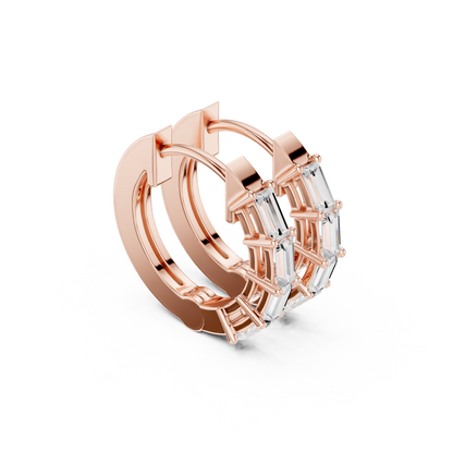 Quiet-Luxury Baguette Diamond Hoops in High Polish Silver - Precision-Set Baguette Diamond Hoop Earrings - Elevated Minimal Baguette Diamond Hoops