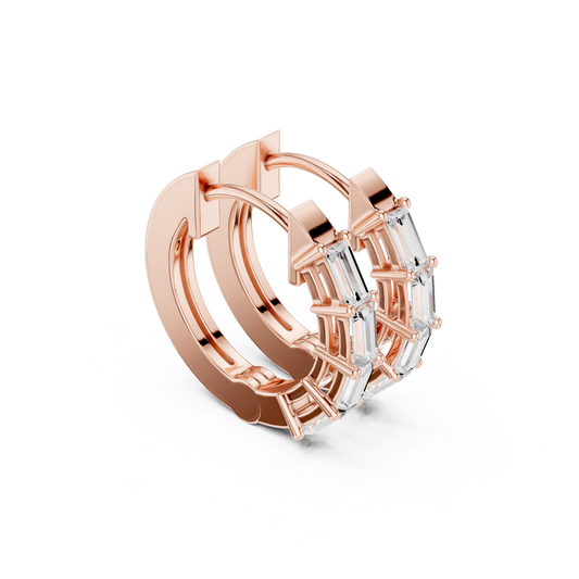 Quiet-Luxury Baguette Diamond Hoops in High Polish Gold - Precision-Set Baguette Diamond Hoop Earrings - Elevated Minimal Baguette Diamond Hoops