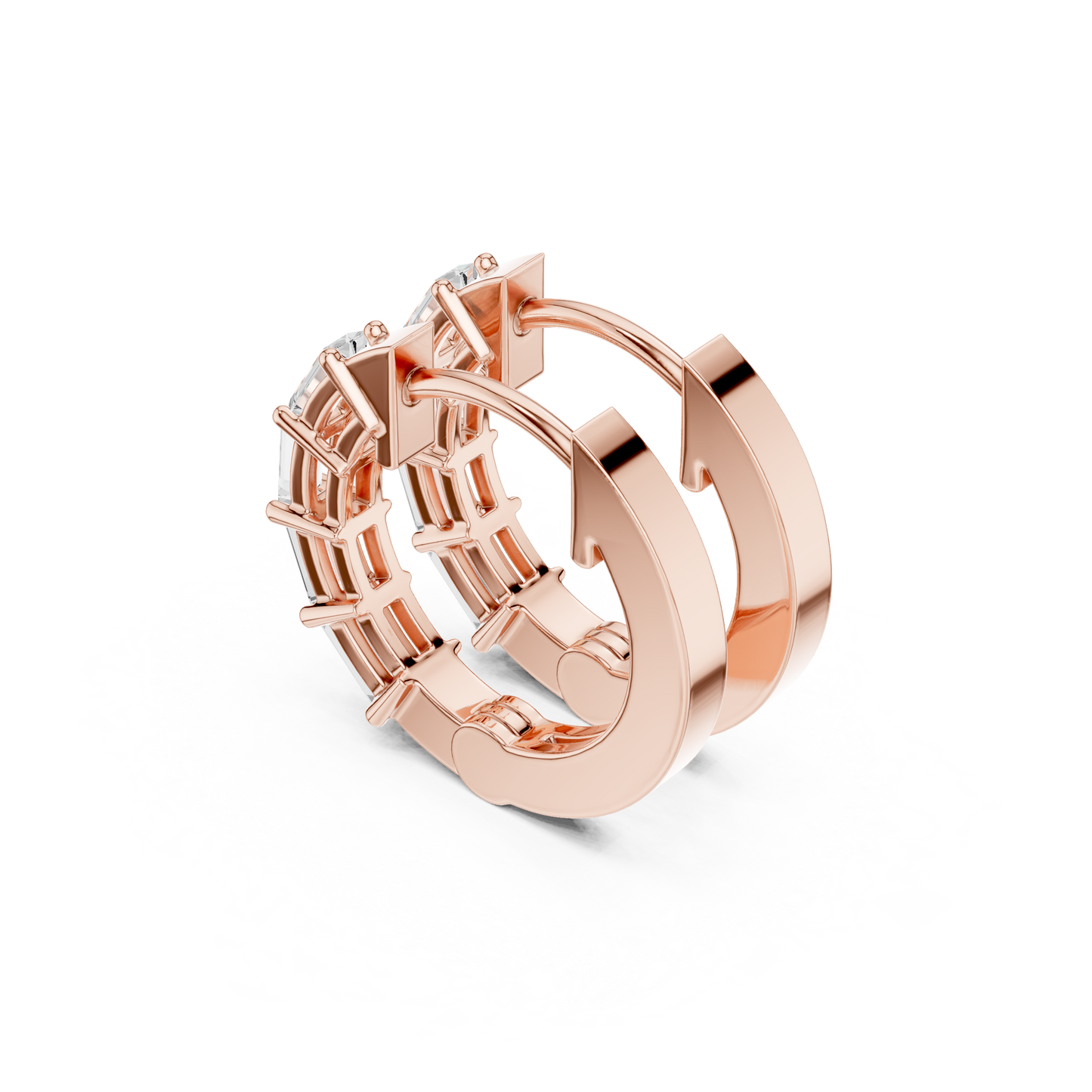 Quiet-Luxury Baguette Diamond Hoops in High Polish Silver - Precision-Set Baguette Diamond Hoop Earrings - Elevated Minimal Baguette Diamond Hoops