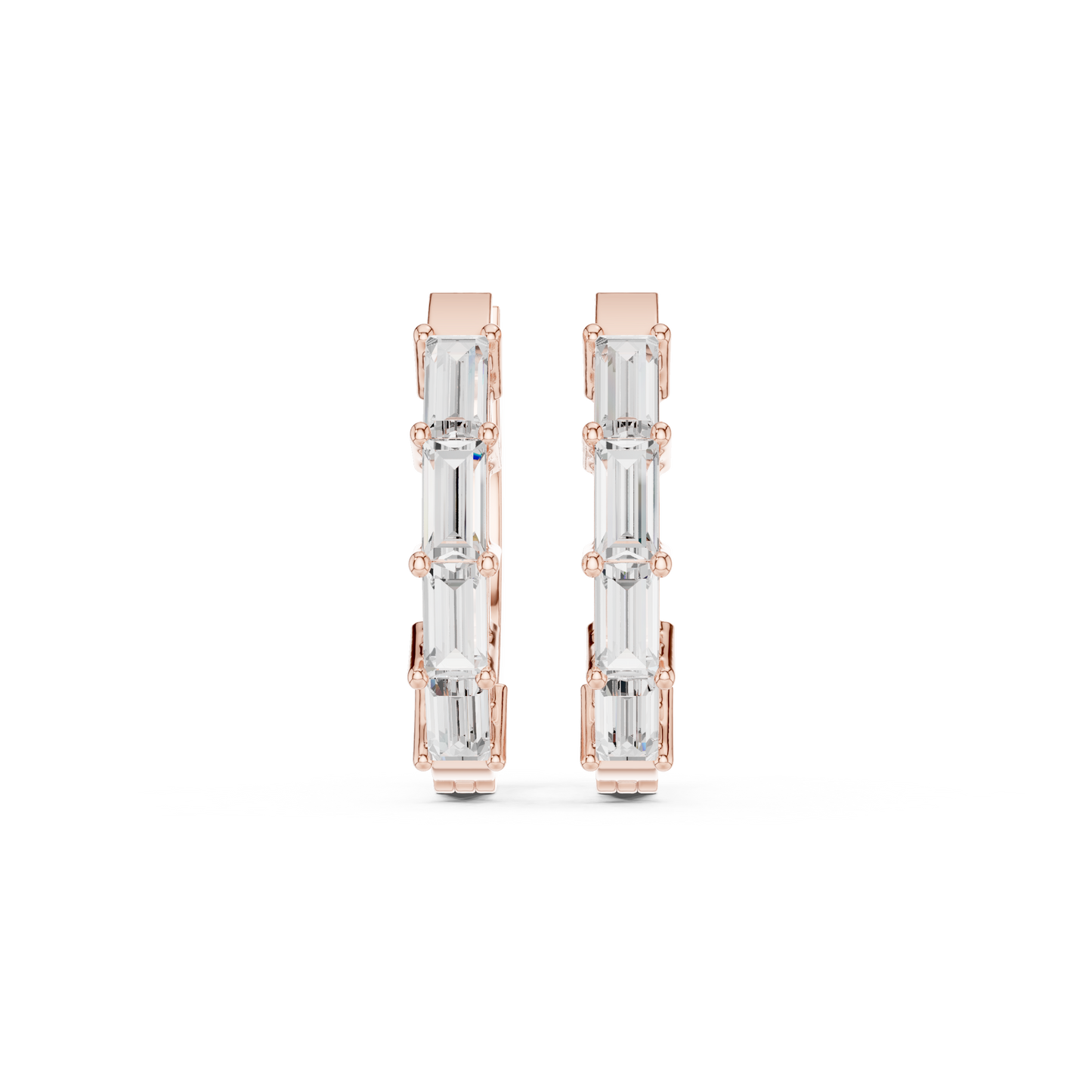 Quiet-Luxury Baguette Diamond Hoops in High Polish Silver - Precision-Set Baguette Diamond Hoop Earrings - Elevated Minimal Baguette Diamond Hoops