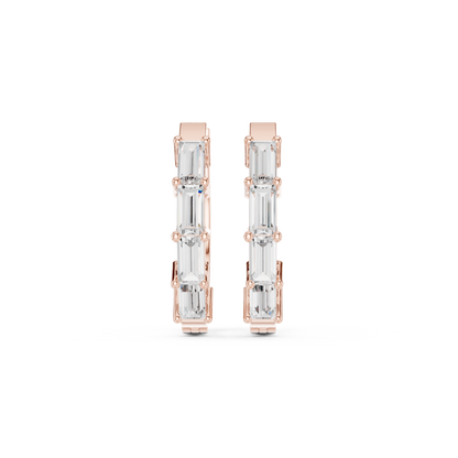 Quiet-Luxury Baguette Diamond Hoops in High Polish Silver - Precision-Set Baguette Diamond Hoop Earrings - Elevated Minimal Baguette Diamond Hoops