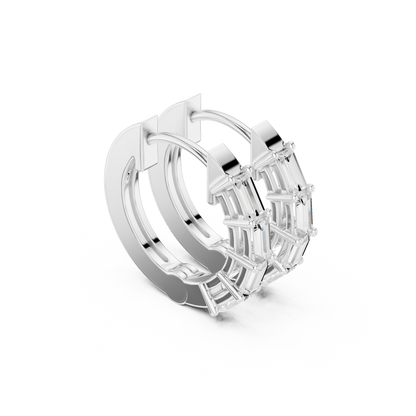Quiet-Luxury Baguette Diamond Hoops in High Polish Silver - Precision-Set Baguette Diamond Hoop Earrings - Elevated Minimal Baguette Diamond Hoops
