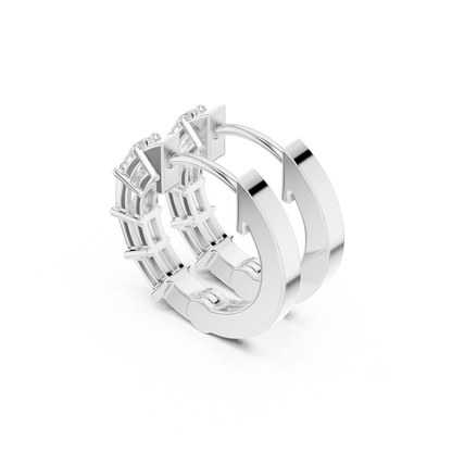 Quiet-Luxury Baguette Diamond Hoops in High Polish Silver - Precision-Set Baguette Diamond Hoop Earrings - Elevated Minimal Baguette Diamond Hoops