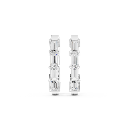 Quiet-Luxury Baguette Diamond Hoops in High Polish Silver - Precision-Set Baguette Diamond Hoop Earrings - Elevated Minimal Baguette Diamond Hoops