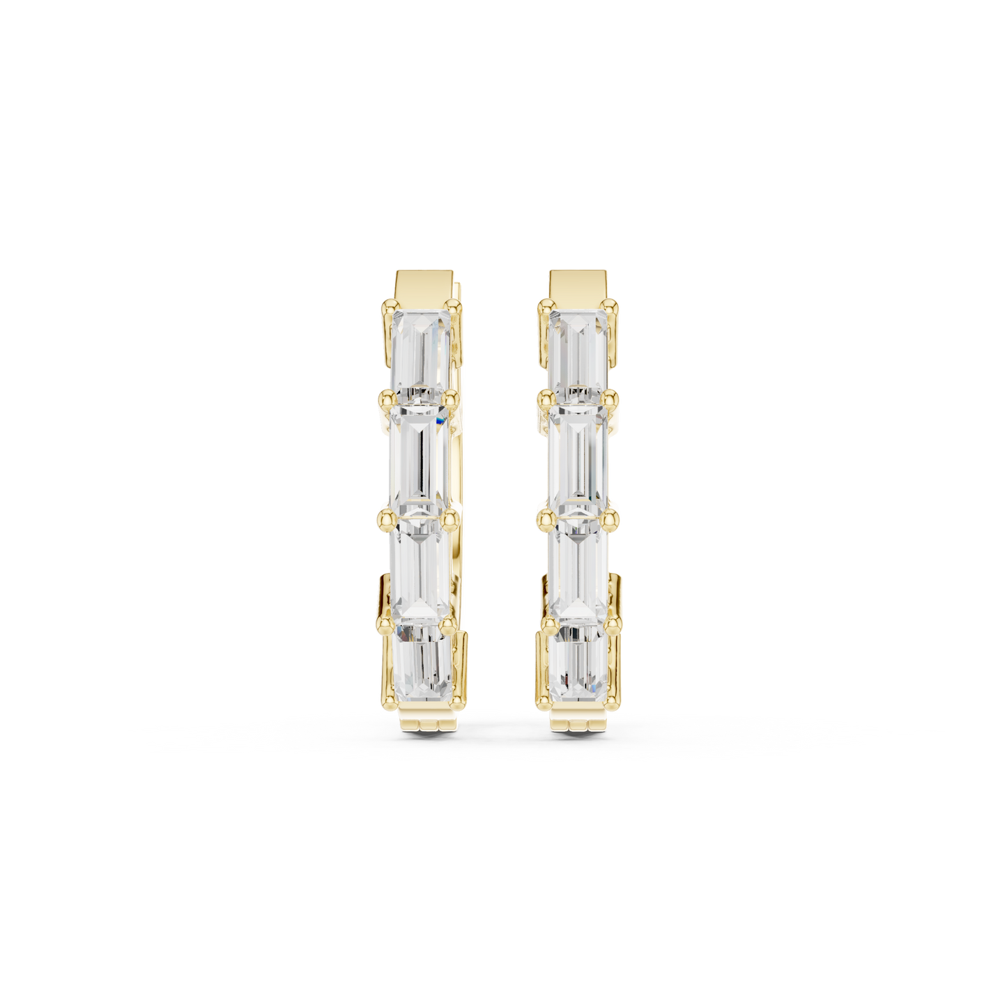 Quiet-Luxury Baguette Diamond Hoops in High Polish Silver - Precision-Set Baguette Diamond Hoop Earrings - Elevated Minimal Baguette Diamond Hoops