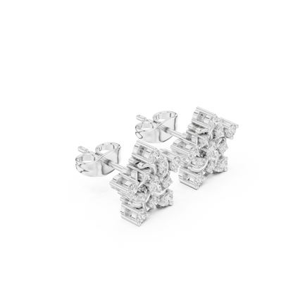 Delicate Diamond Flower Stud Earrings in Silver Gold Plated - Classic Diamond Floral Earrings – Timeless Beauty - Ultra Luxury Diamond Flower Stud Earrings – Fine Jewelry