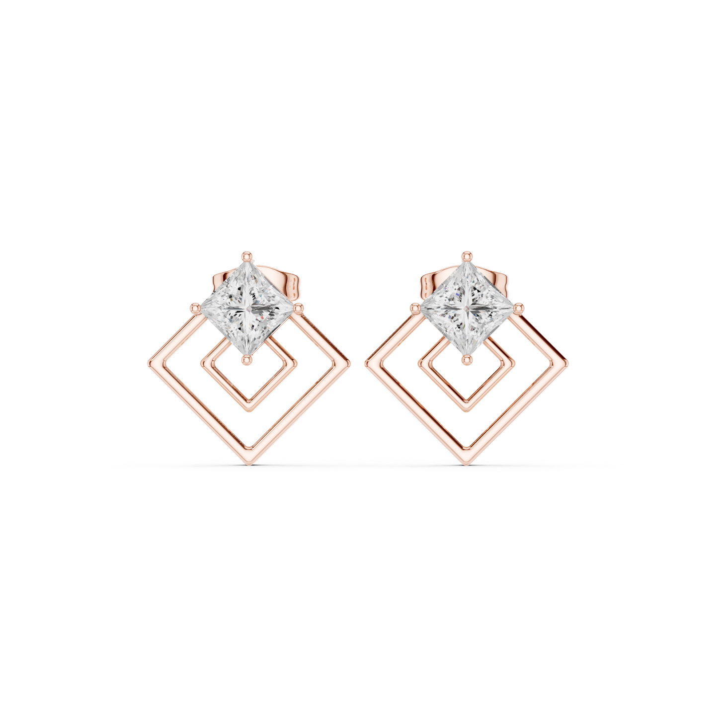 Princess Cut Diamond Square Earrings | Luxury Everyday Stud Earrings | Elegant Geometric Diamond Studs | Timeless Modern Gold Earrings