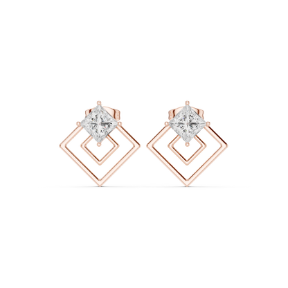 Princess Cut Diamond Square Earrings | Luxury Everyday Stud Earrings | Elegant Geometric Diamond Studs | Timeless Modern Gold Earrings