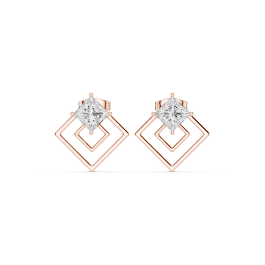 Princess Cut Diamond Square Earrings | Luxury Everyday Stud Earrings | Elegant Geometric Diamond Studs | Timeless Modern Silver Earrings