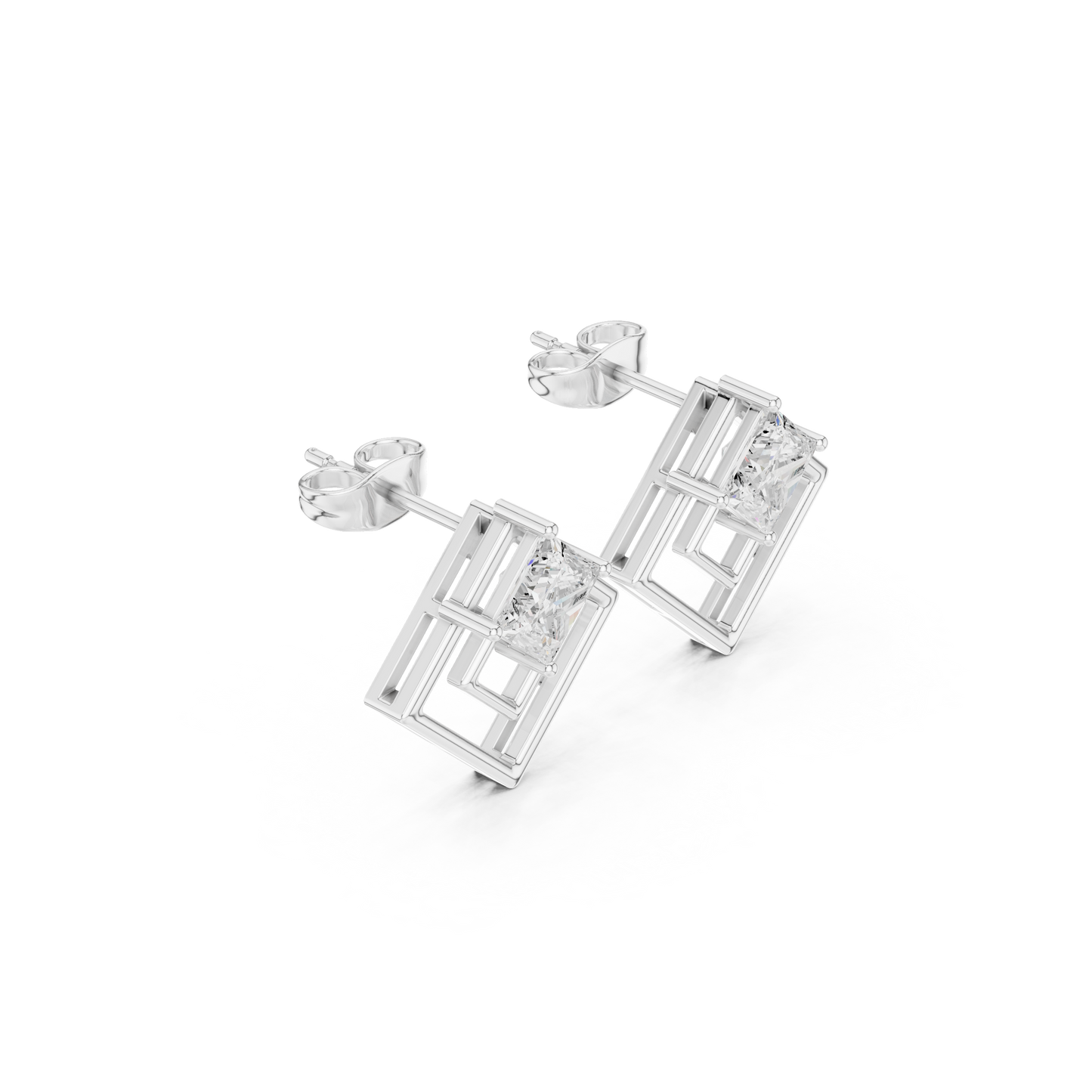 Princess Cut Diamond Square Earrings | Luxury Everyday Stud Earrings | Elegant Geometric Diamond Studs | Timeless Modern Gold Earrings