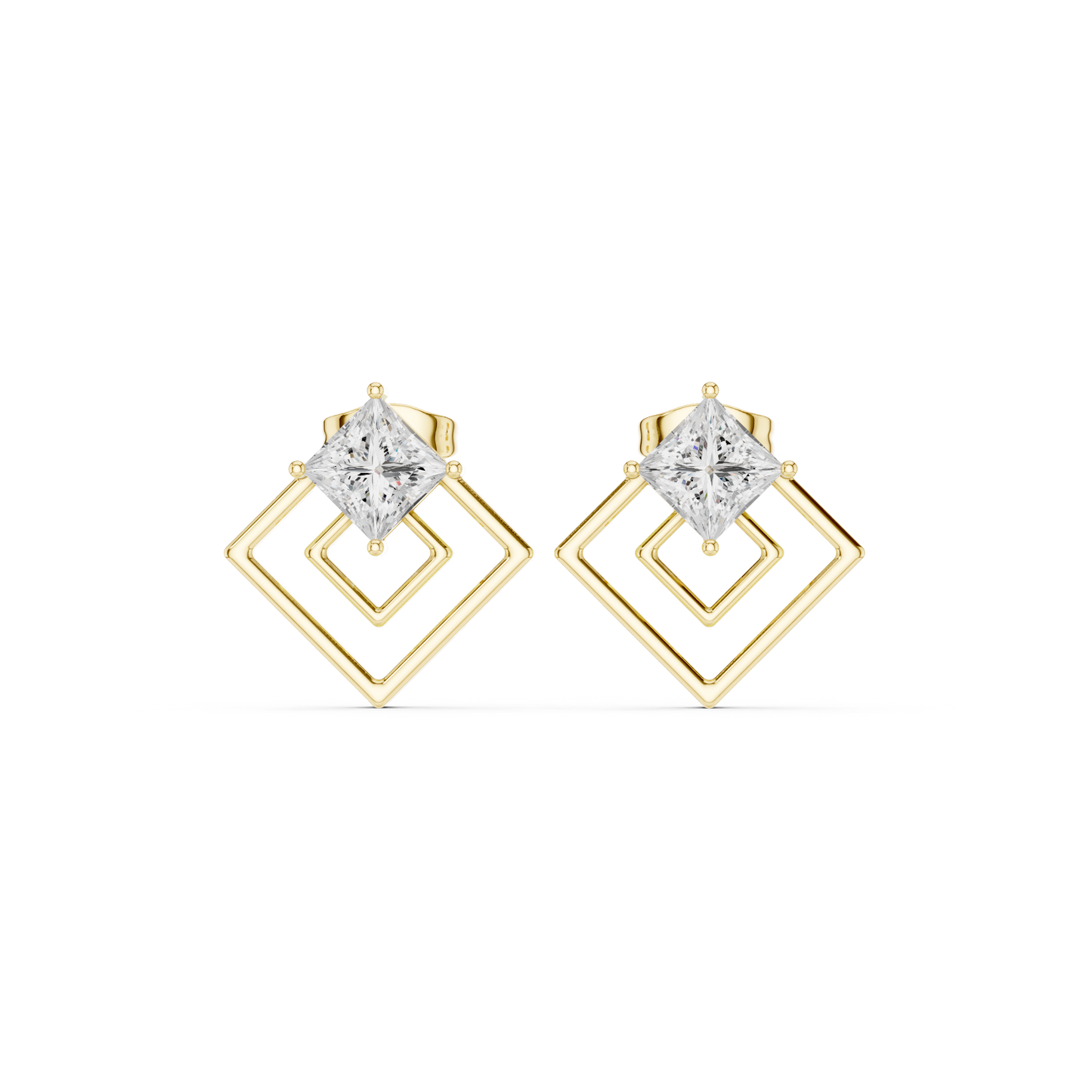 Princess Cut Diamond Square Earrings | Luxury Everyday Stud Earrings | Elegant Geometric Diamond Studs | Timeless Modern Gold Earrings