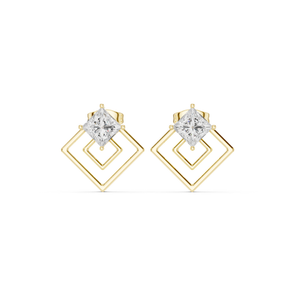 Princess Cut Diamond Square Earrings | Luxury Everyday Stud Earrings | Elegant Geometric Diamond Studs | Timeless Modern Gold Earrings