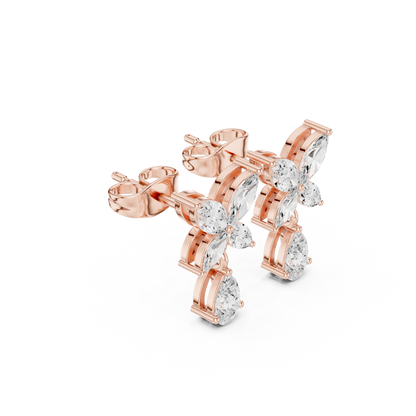 Discreet Luxury Marquise Diamond Drop Earrings - Soft-Spoken Luxury Floral Diamond Creation - Gossamer Butterfly Diamond Drop Creation