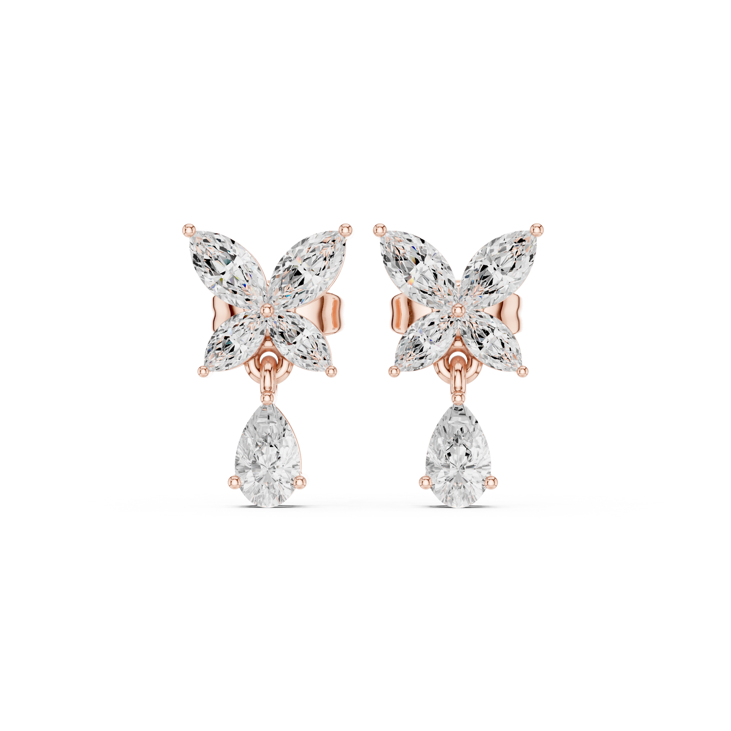 Discreet Luxury Marquise Diamond Drop Earrings - Soft-Spoken Luxury Floral Diamond Creation - Gossamer Butterfly Diamond Drop Creation