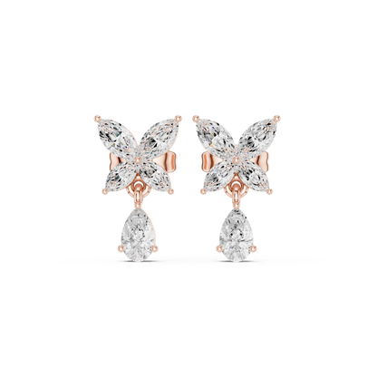 Discreet Luxury Marquise Diamond Drop Earrings - Soft-Spoken Luxury Floral Diamond Creation - Gossamer Butterfly Diamond Drop Creation