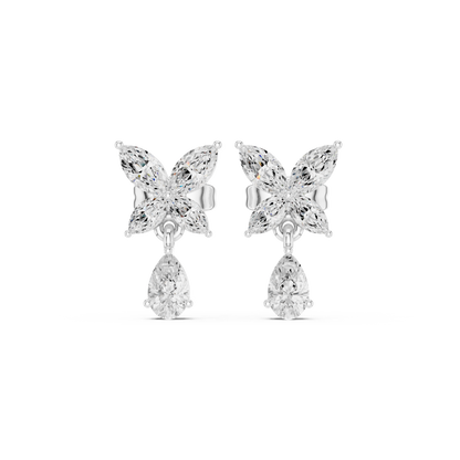 Discreet Luxury Marquise Diamond Drop Earrings - Soft-Spoken Luxury Floral Diamond Creation - Gossamer Butterfly Diamond Drop Creation