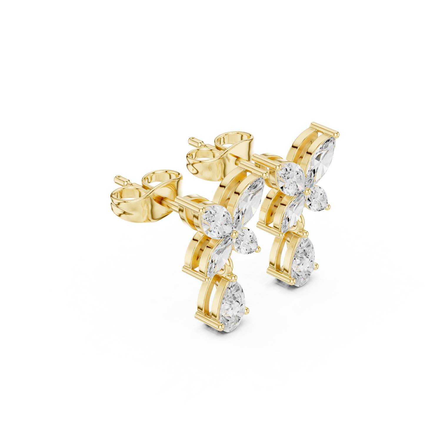 Discreet Luxury Marquise Diamond Drop Earrings - Soft-Spoken Luxury Floral Diamond Creation - Gossamer Butterfly Diamond Drop Creation