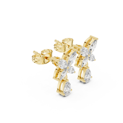 Discreet Luxury Marquise Diamond Drop Earrings - Soft-Spoken Luxury Floral Diamond Creation - Gossamer Butterfly Diamond Drop Creation