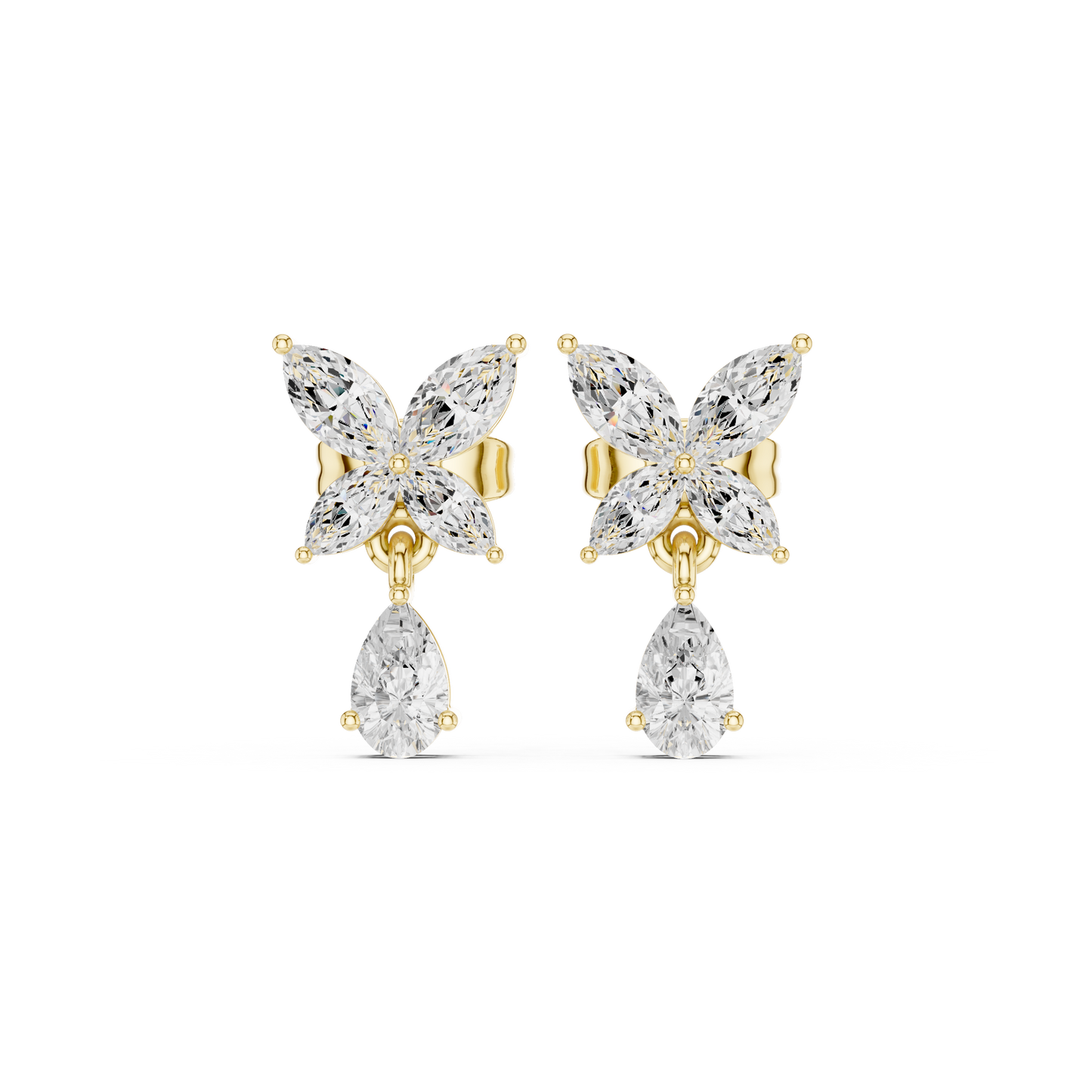 Discreet Luxury Marquise Diamond Drop Earrings - Soft-Spoken Luxury Floral Diamond Creation - Gossamer Butterfly Diamond Drop Creation