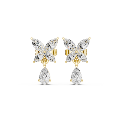Discreet Luxury Marquise Diamond Drop Earrings - Soft-Spoken Luxury Floral Diamond Creation - Gossamer Butterfly Diamond Drop Creation