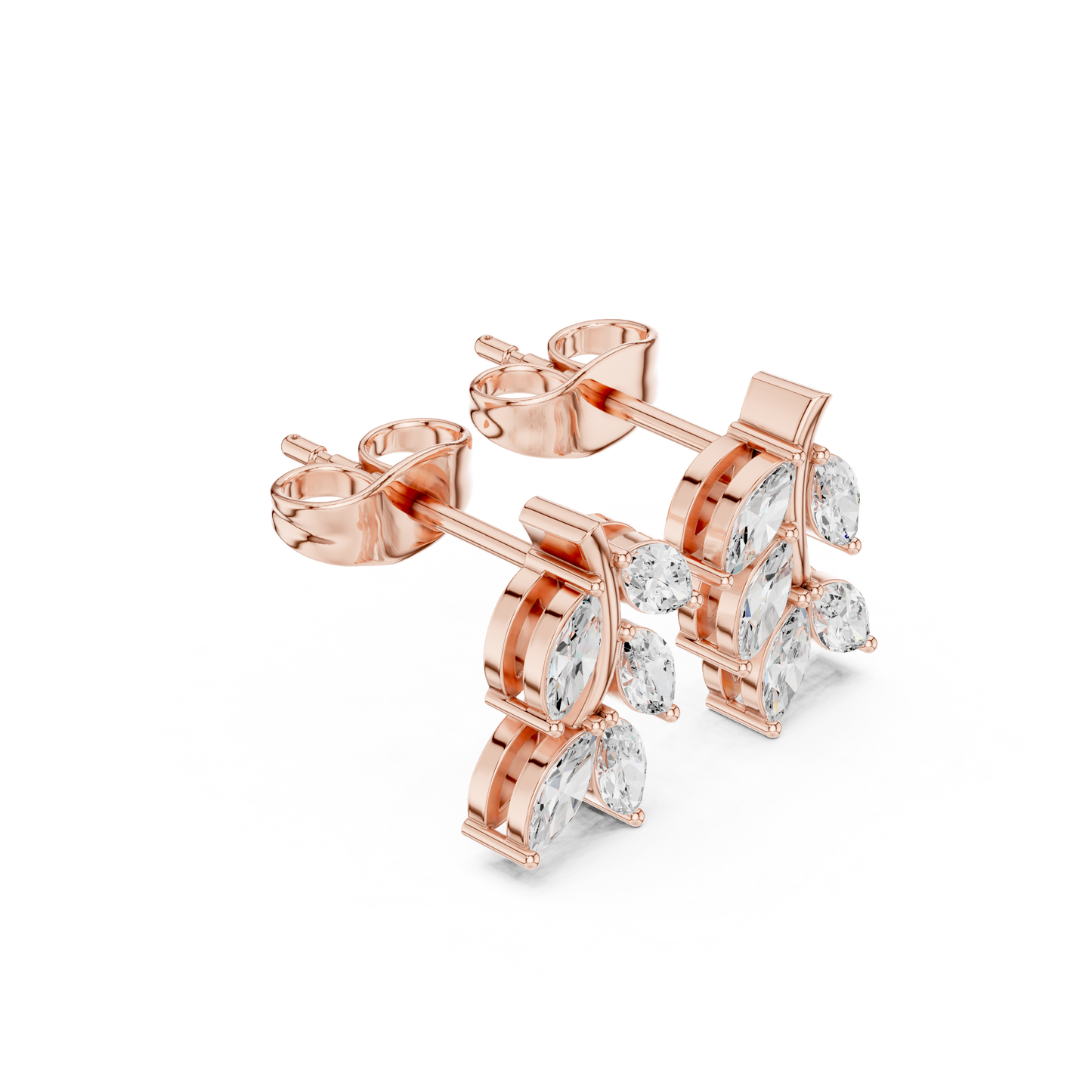 Editorial-Worthy Leaf Diamond Earrings | Runway Fine Jewelry | Fine Leaf Diamond Stud Earrings | Premium Gold & Diamond Jewelry