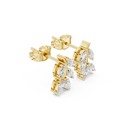 Editorial-Worthy Leaf Diamond Earrings | Runway Fine Jewelry | Fine Leaf Diamond Stud Earrings | Premium Gold & Diamond Jewelry