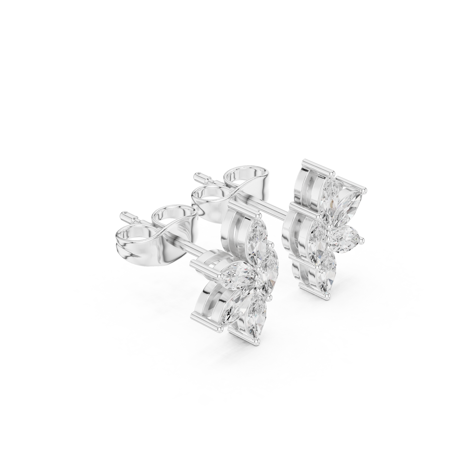 Inherited Luxury Floral Diamond Stud Earrings - Unspoken Opulence Marquise Diamond Cluster Studs - Moonlight Wealth Marquise Diamond Butterfly Studs